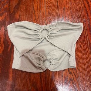 Green Ribbed Strapless Top